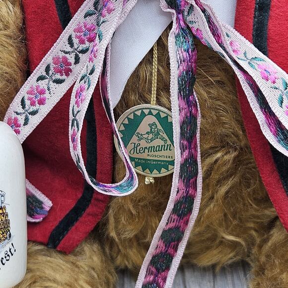 Hermann Oktoberfest Bear 75th Birthday Stuffed Jointed Musical 3030 Mohair Stein - Picture 2 of 10